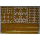 Reflektierendes Aufkleber Set - Sterne Kreise Pfeile Rechtecke - 78 Stück gelb/orange Bogengröße: 30 x 20 cm - Leucht-Sticker - reflex_019