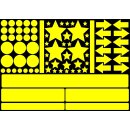 Reflektierendes Aufkleber Set - Sterne Kreise Pfeile Rechtecke - 78 Stück gelb/orange Bogengröße: 30 x 20 cm - Leucht-Sticker - reflex_019