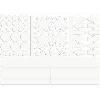Reflektierendes Aufkleber Set - Sterne Kreise Pfeile Rechtecke - 78 Stück Silber/Weiß Reflexion Leucht-Sticker - reflex_021