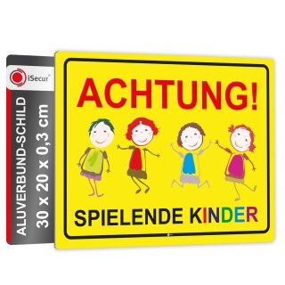 Warnschild I Achtung Spielende-Kinder I Aluverbund-Schild I 30 x 20 cm I hin_045