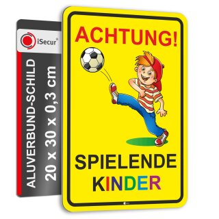 Warnschild I Achtung Spielende-Kinder I Aluverbund-Schild I 20 x 30 cm I hin_222