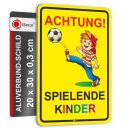 Warnschild I Achtung Spielende-Kinder I Aluverbund-Schild I 20 x 30 cm I hin_222