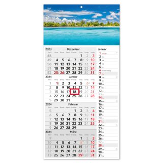 4-Monatskalender 2024 Karibik mit Streifenkalender 4 Monate &Uuml;bersicht I 30 x 60 cm I Wandkalender I Jahresplaner mit Schieber I tr_169
