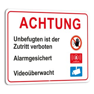 XL-Warnschild I Achtung Zutritt verboten I Aluverbund I 40 x 30 cm I hin_418