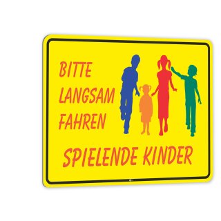 XL Warnschild I Bitte langsam fahren I Aluverbund-Schild I 40 x 30 cm I hin_111