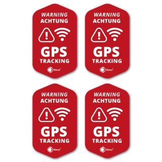 iSecur 4er GPS Tracking Aufkleber Set I 3 x 5 cm I Warning GPS-Gesichert I außenklebend wetterfest I rot I hin_834