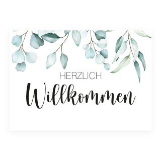 Schild Willkommen Eukalyptus DIN A3