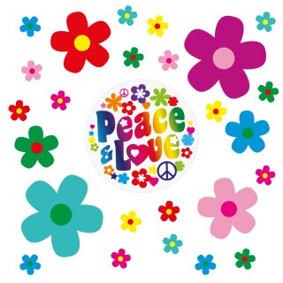Peace Love mit Blumen bunt